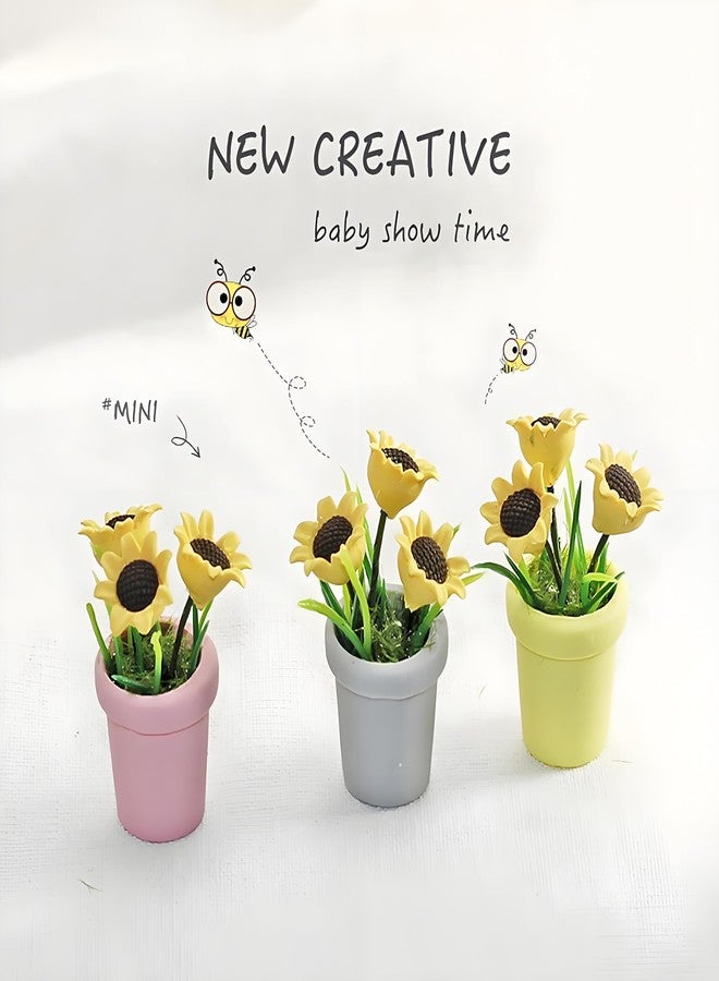 Kryoflare Miniature Sunflower Pots, 1/12 Scale, Dollhouse Accessories Resin Home Decor, Realistic Clay Flower Plants in Pots Blooming House Plant Home Indoor Decoration - Image 3